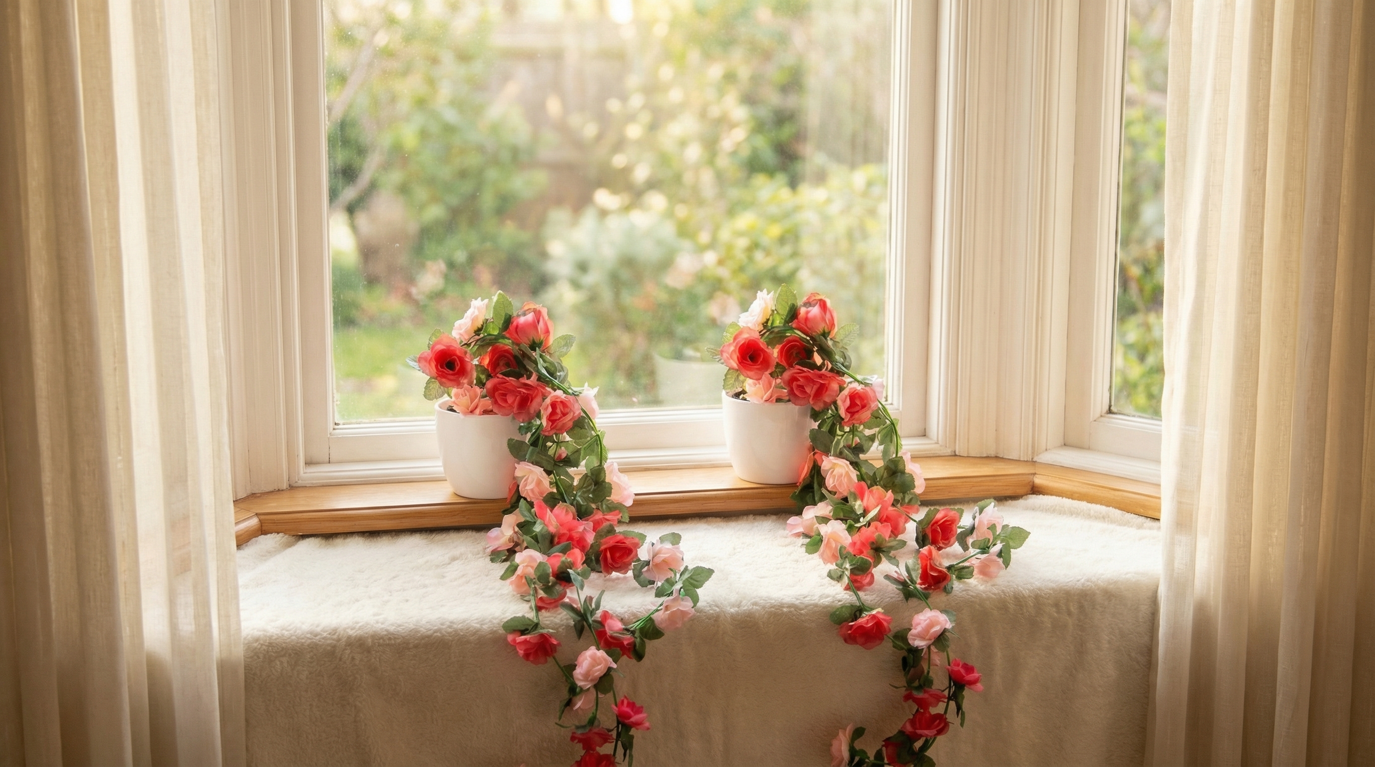 Buy Dekorly Artificial Hanging Garland with Pot – 100cm Rose Vine