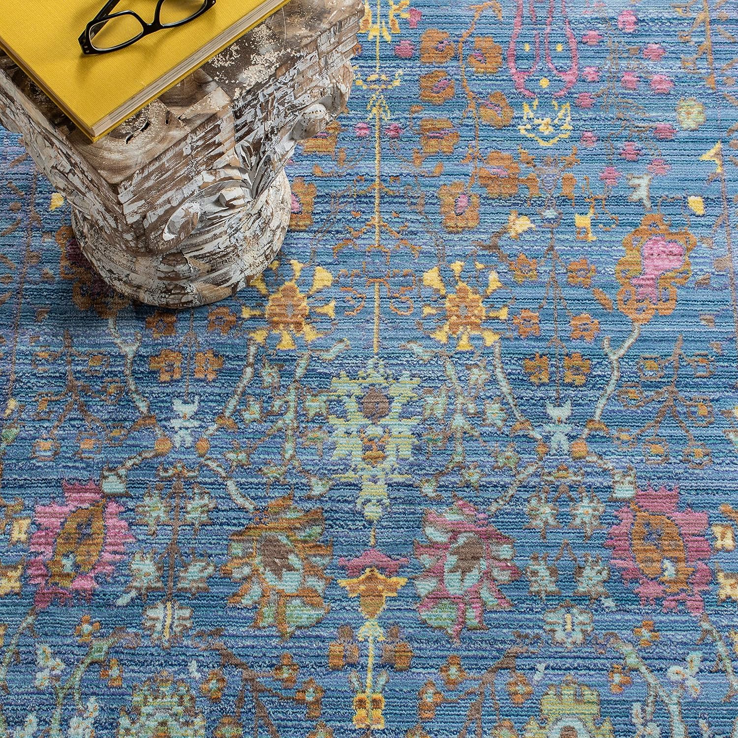 SAFAVIEH Valencia Collection Runner Rug - 2'3" x 14', Blue & Multi, Boho Chic Distressed Design, Non-Shedding & Easy Care, Ideal for High Traffic Areas in Living Room, Bedroom (VAL108M)