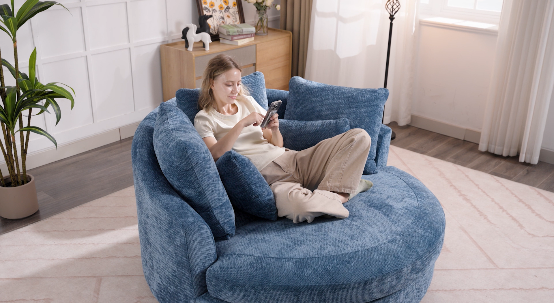 Sillón Plegable Chenille Beige Extra Grande miniatura 7