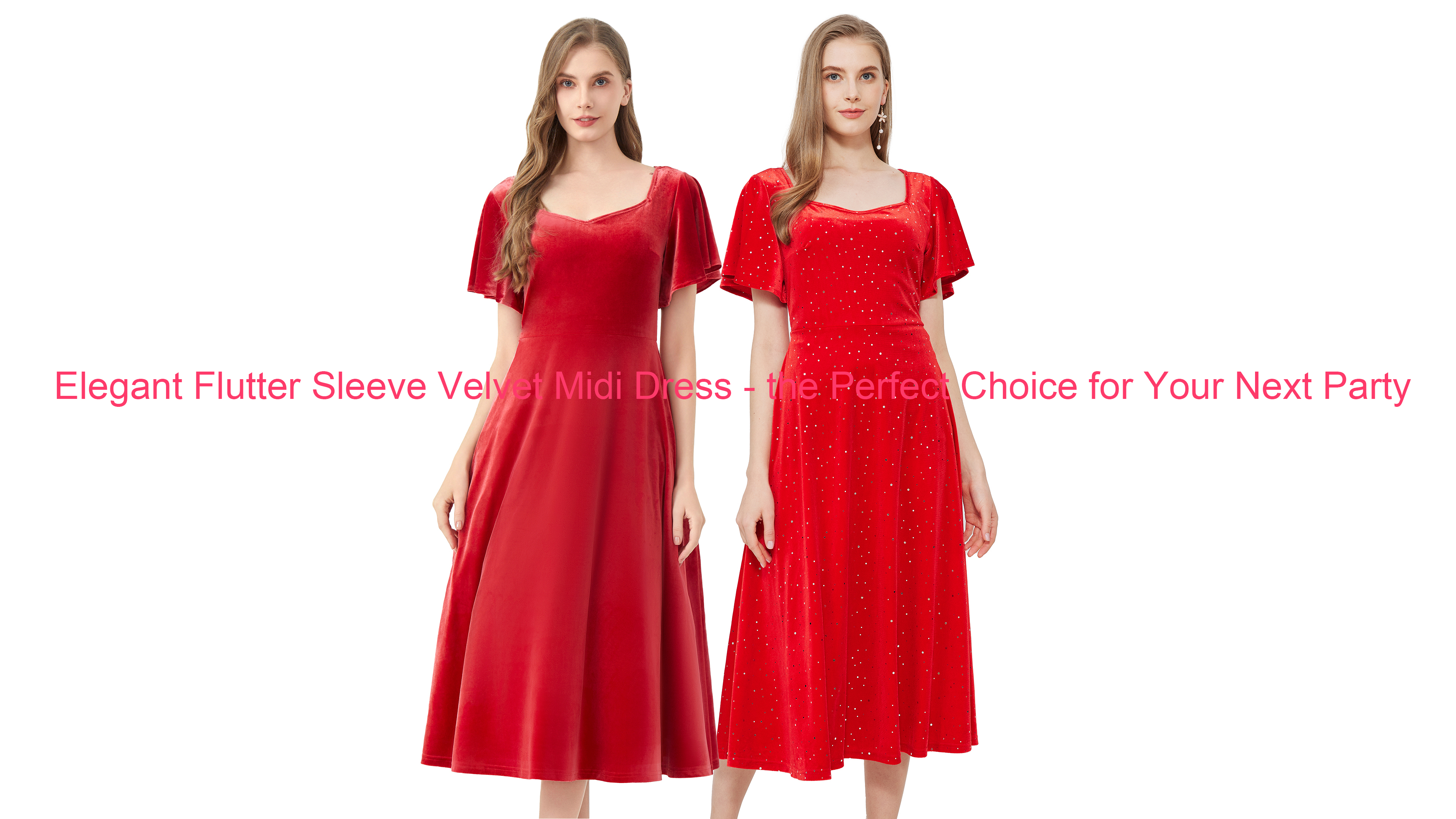 Robe De Soirée En Velours Bleu Or Pour Femmes - Rouge[B6027] - Col Rond, Manches Midi, Longue