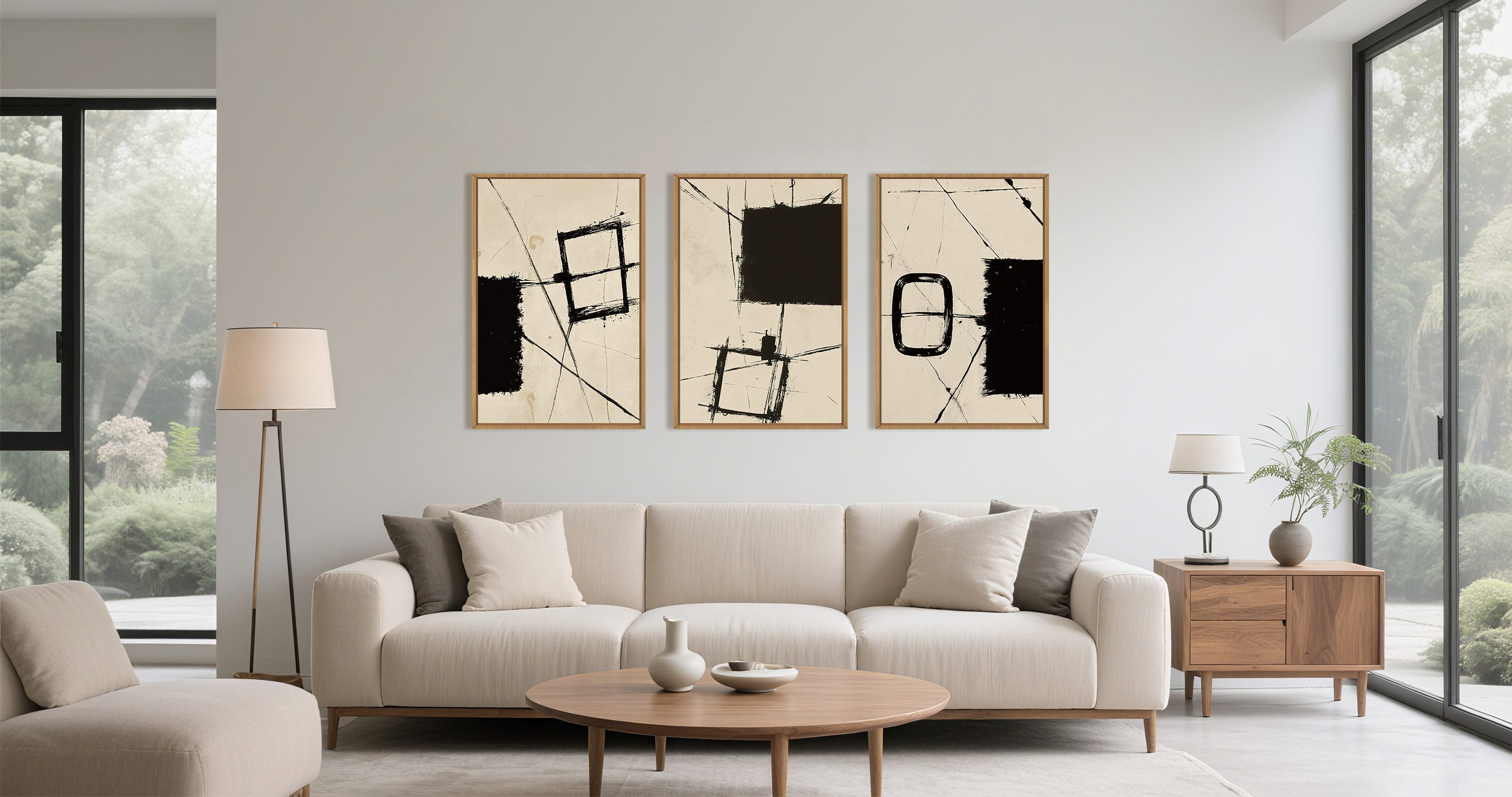 Amazon.com: HOURIA Nordic Abstract Black & Beige Brush Stroke