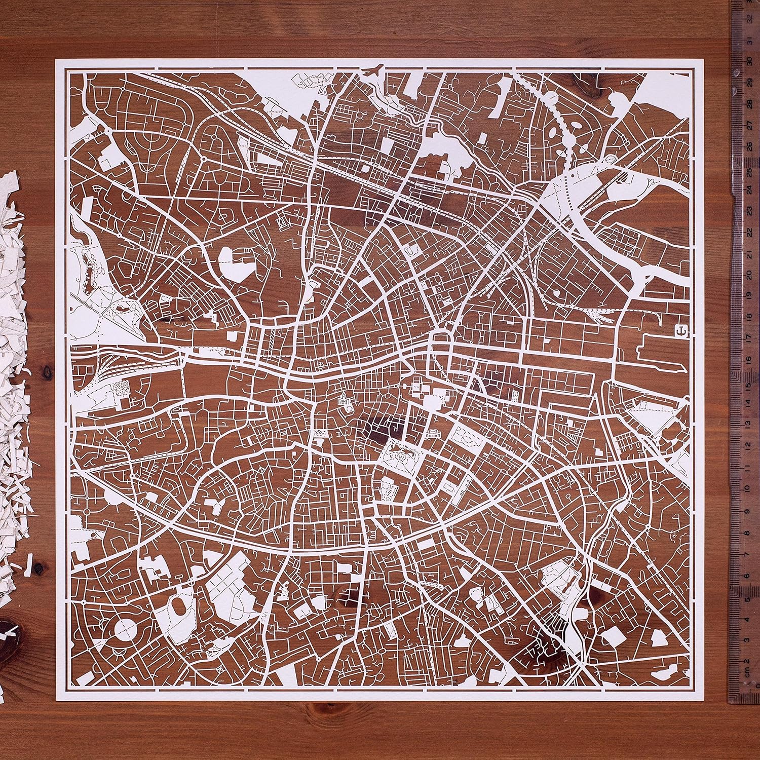 O3 Design Studio Dublin Paper Cut Map Matted Green 20x20 in. Paper Art