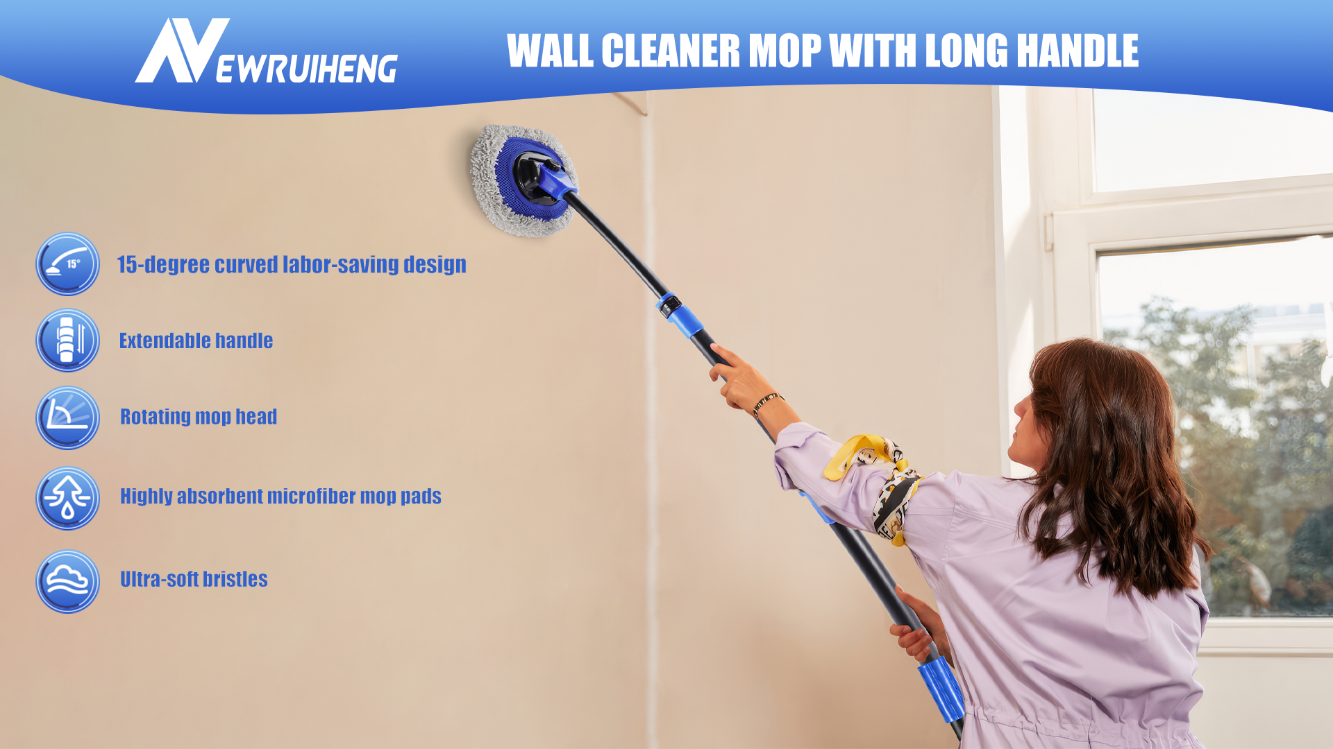 Wall Cleaner Wall Mop with Long Handle (Blue/Grey) : Amazon.ca
