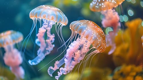 Jellyfish Screensaver: Underwater HD Colorful Neon Glowing Jellyfish Videos, Relaxing Music, and Tra