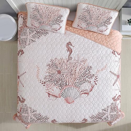 Miniatura 3 de Caribbean Joe Coastal - Juego de edredón de 3 piezas, tamaño King, coral Beach Delight