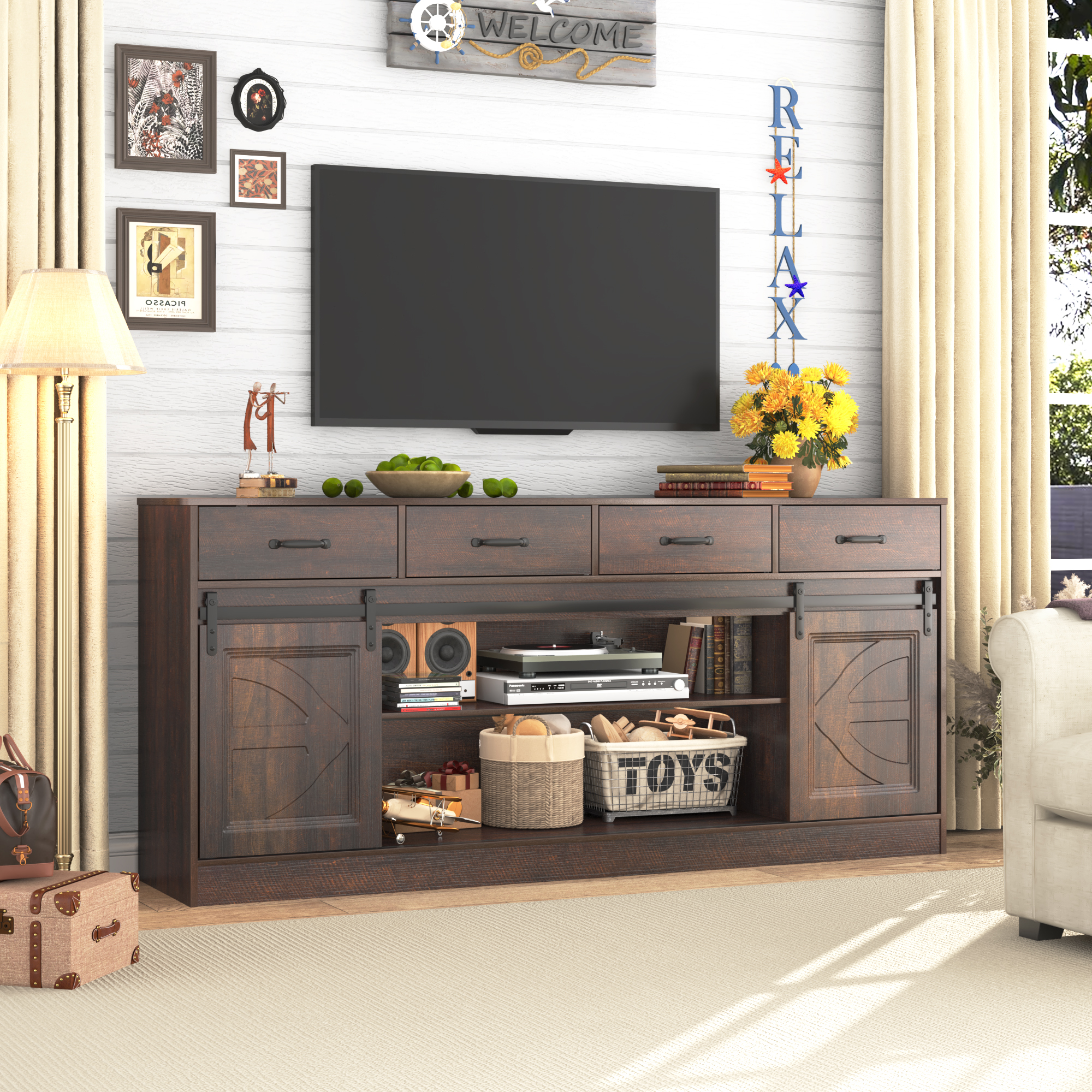 Amazon.com - 70” Large Buffet Sideboard Cabinet w/4 Drawer