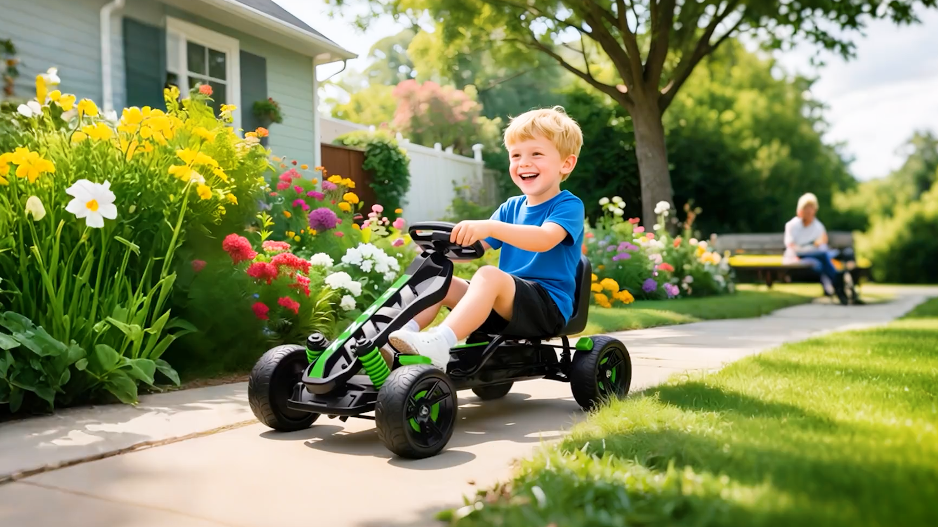 AIYAPLAY Kart Pedales Para Niños, Go-Kart Para Niño Con Ruedas EVA Silenciosas, Avanzar Y Retroceso, Coche Pedales Para Niños Niñas De 2 A 5 Años, Verde