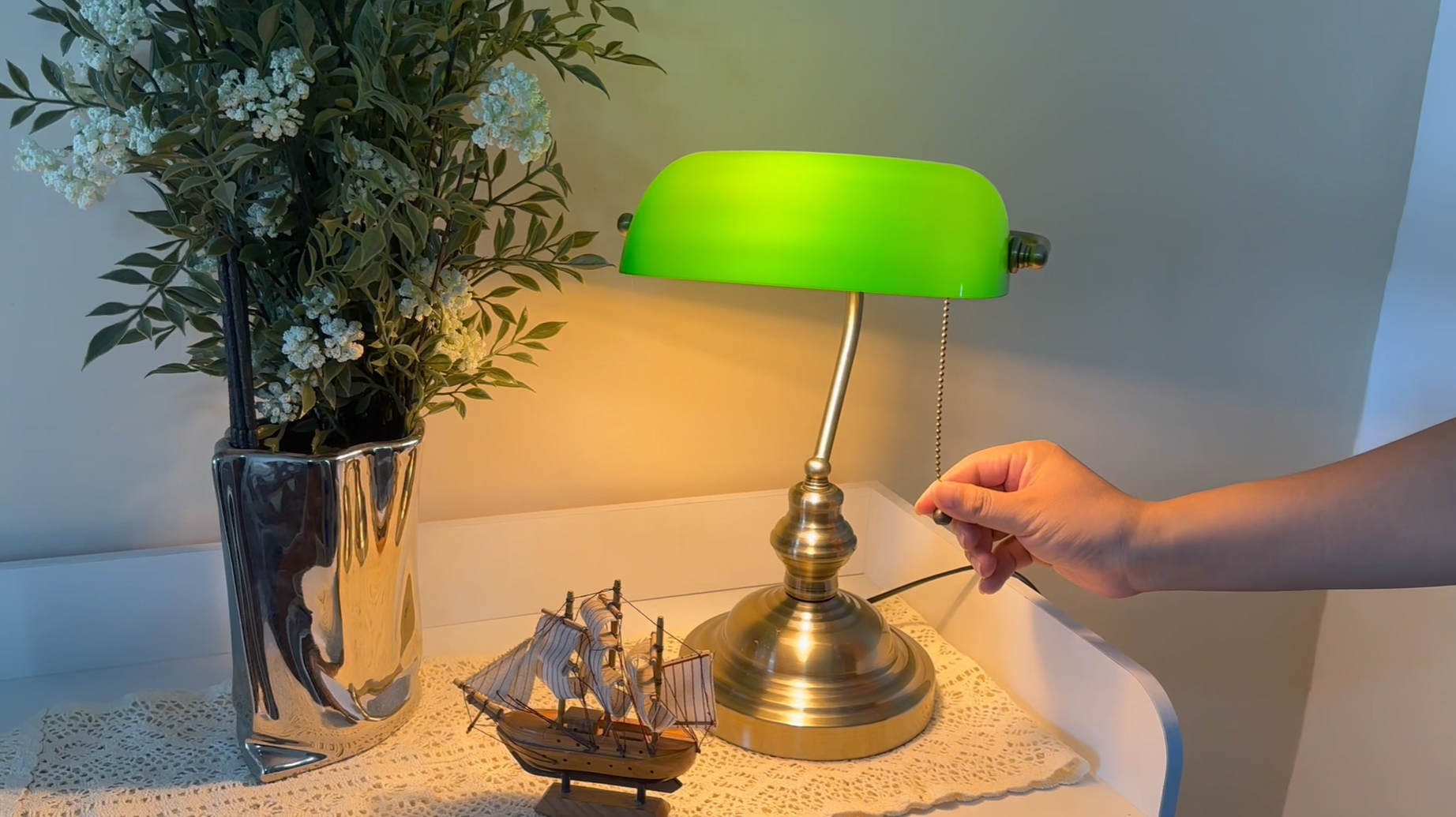 JCPYIUL Green Bankers Lamp, Vintage Library Lamp with Pull Chain