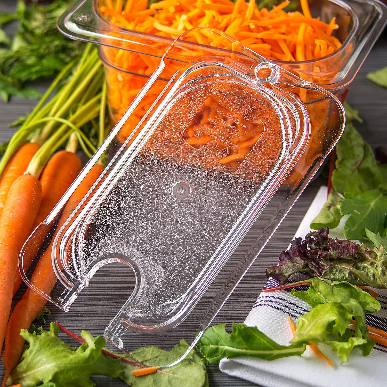 Carlisle FoodService Products 10337U07 StorPlus Ninth Size Polycarbonate Universal Flat Surface Notched Food Pan Lid, Clear