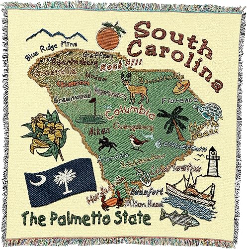 Pure Country Weavers State of South Carolina - Manta cuadrada para regalo, manta de tapiz tejida de algodón, fabricada en los Estados Unidos (54 x