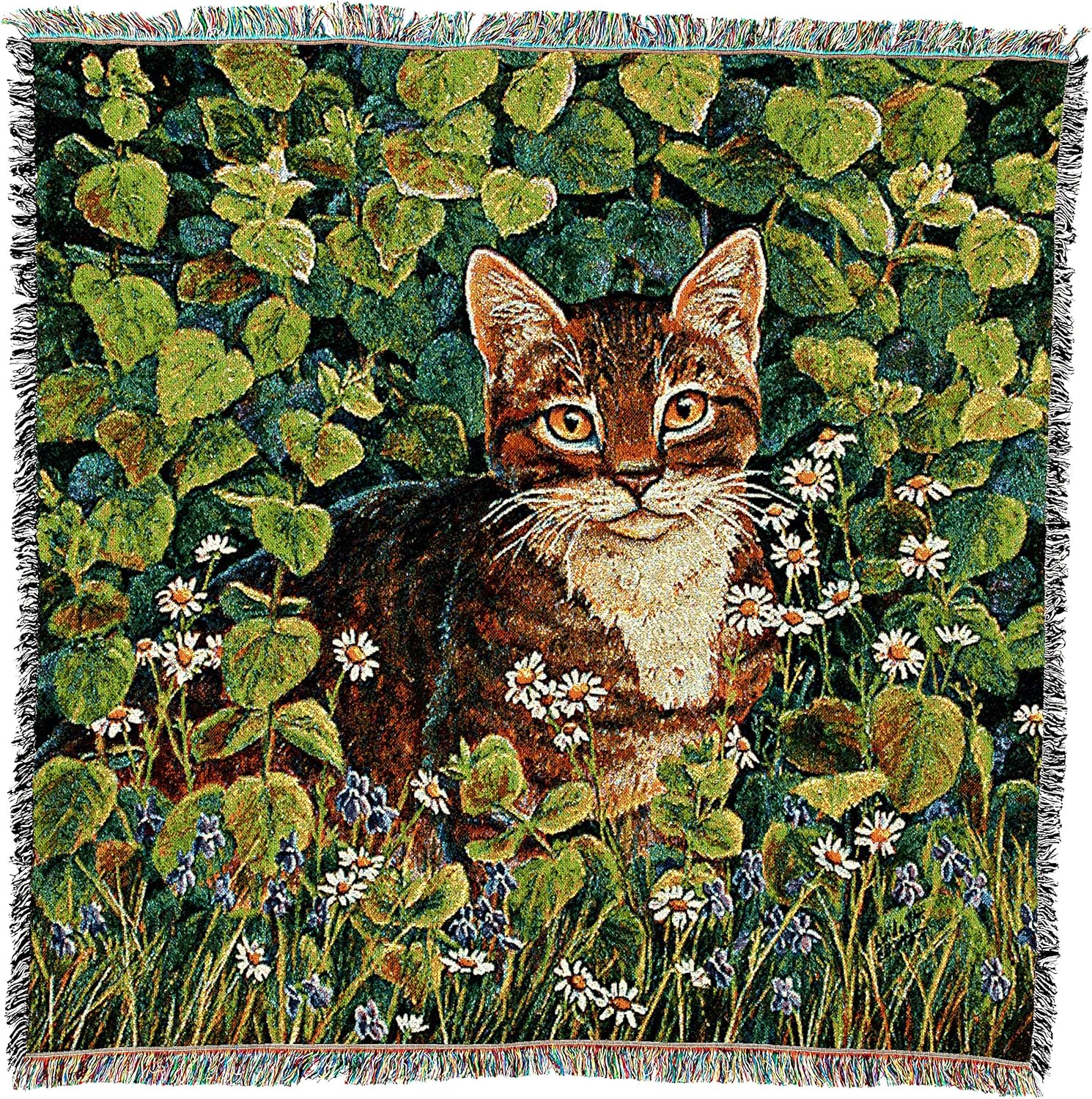 Pure Country Weavers in Lemon Balm Cat Blanket by Linda Elliott - Gift Lap Square Tapestry Throw Woven from Cotton - Made in The USA (54x54)