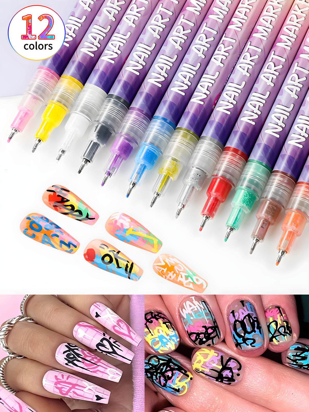 Watch 12 colors nail markers pens for nail art on Amazon Live