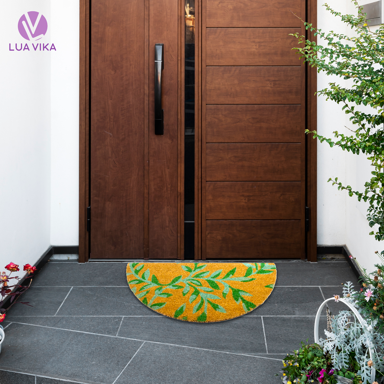 Paillasson Demi-Lune Fleuri - Tapis De Porte 61x91 Cm Antidérapant - Lavable - Pour Intérieur/Extérieur - Attrape Poussière Et Saleté - 12