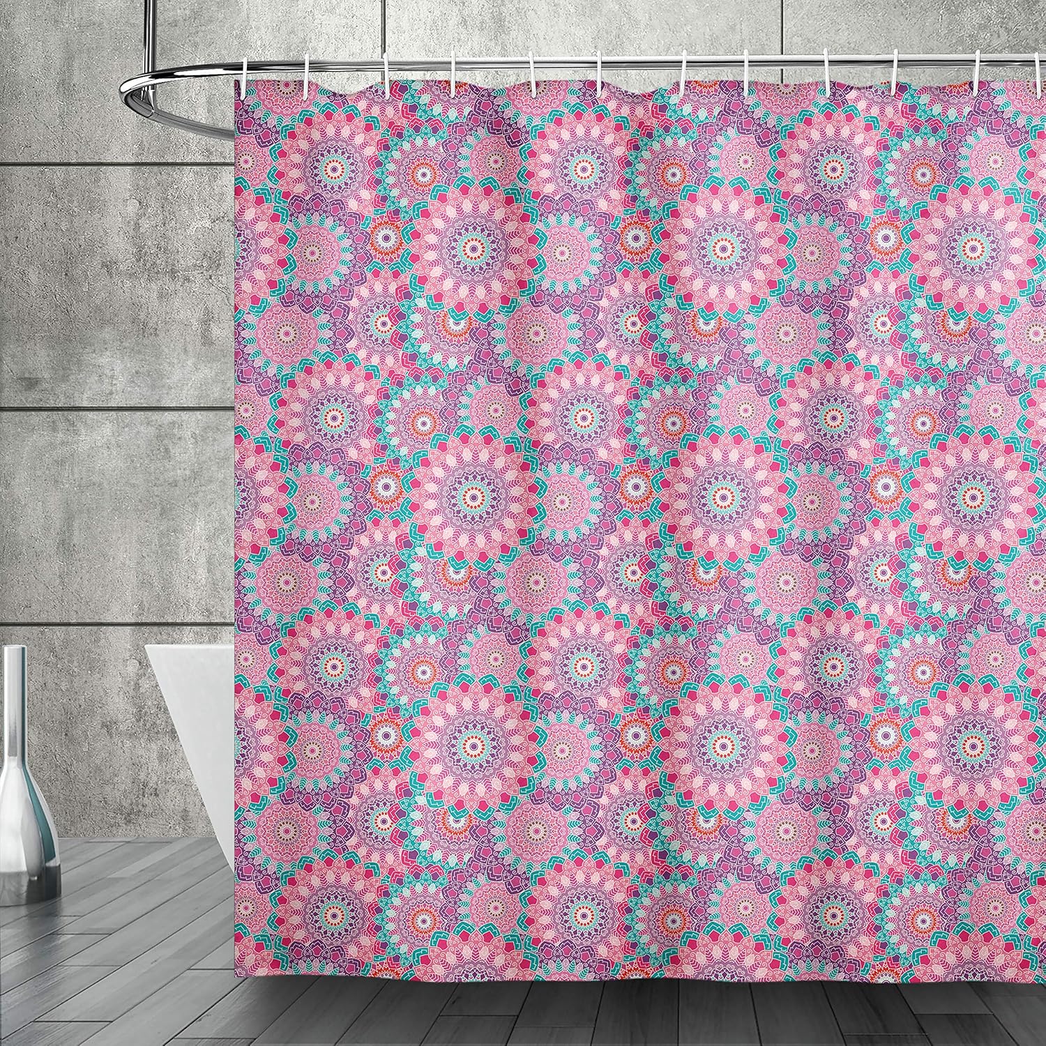 Ambesonne Grey and Yellow Shower Curtain, Soft Pastel Color Ombre Mandala Circular Art Medallion Print, Cloth Fabric Bathroom Decor Set with Hooks, 70" Long, Grey Yellow