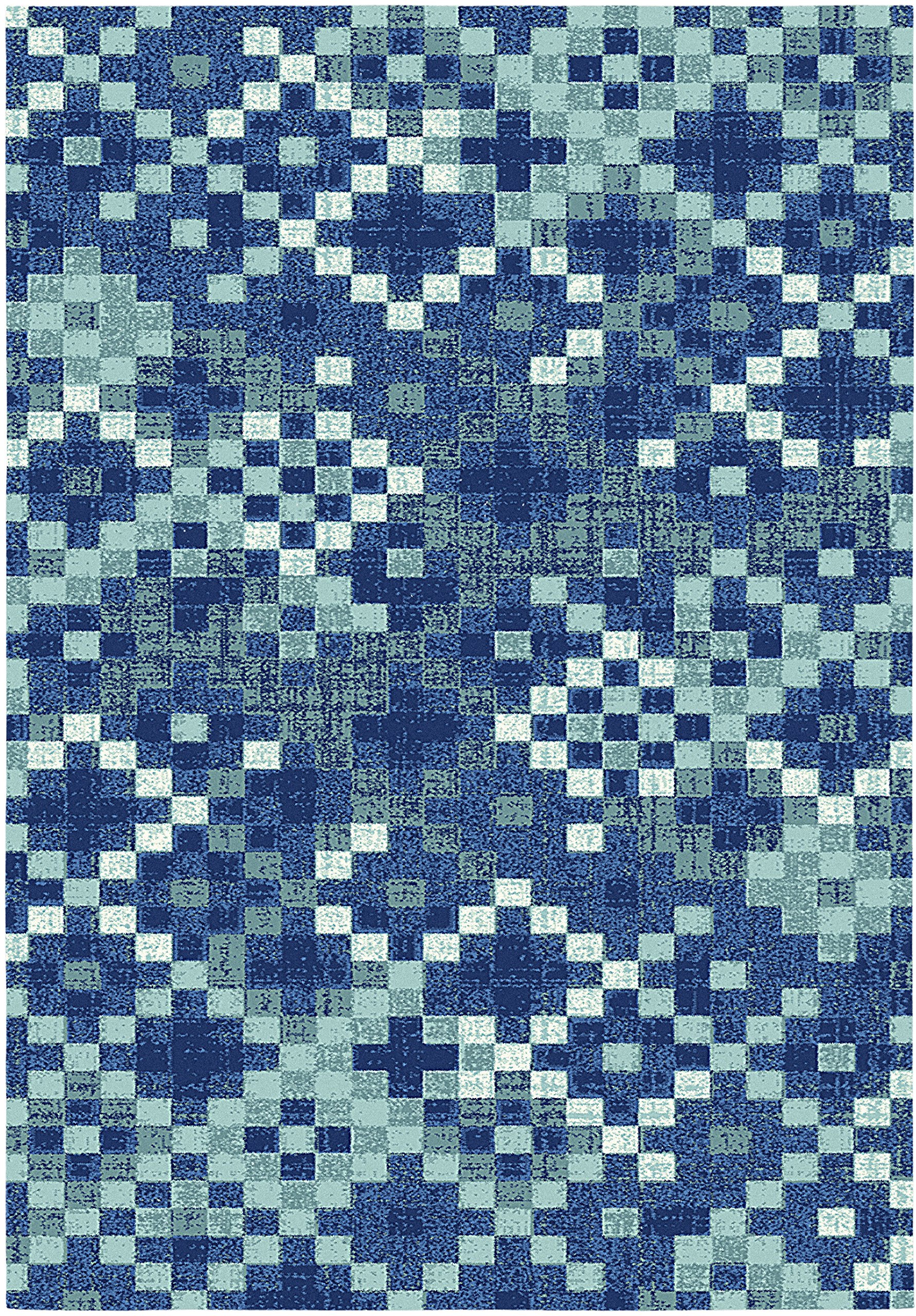 Aspect LAVENDER FRACTALS Vintage Geometric Check Pattern Area Rug (Blue/Teal/Cream, 120x170cm)