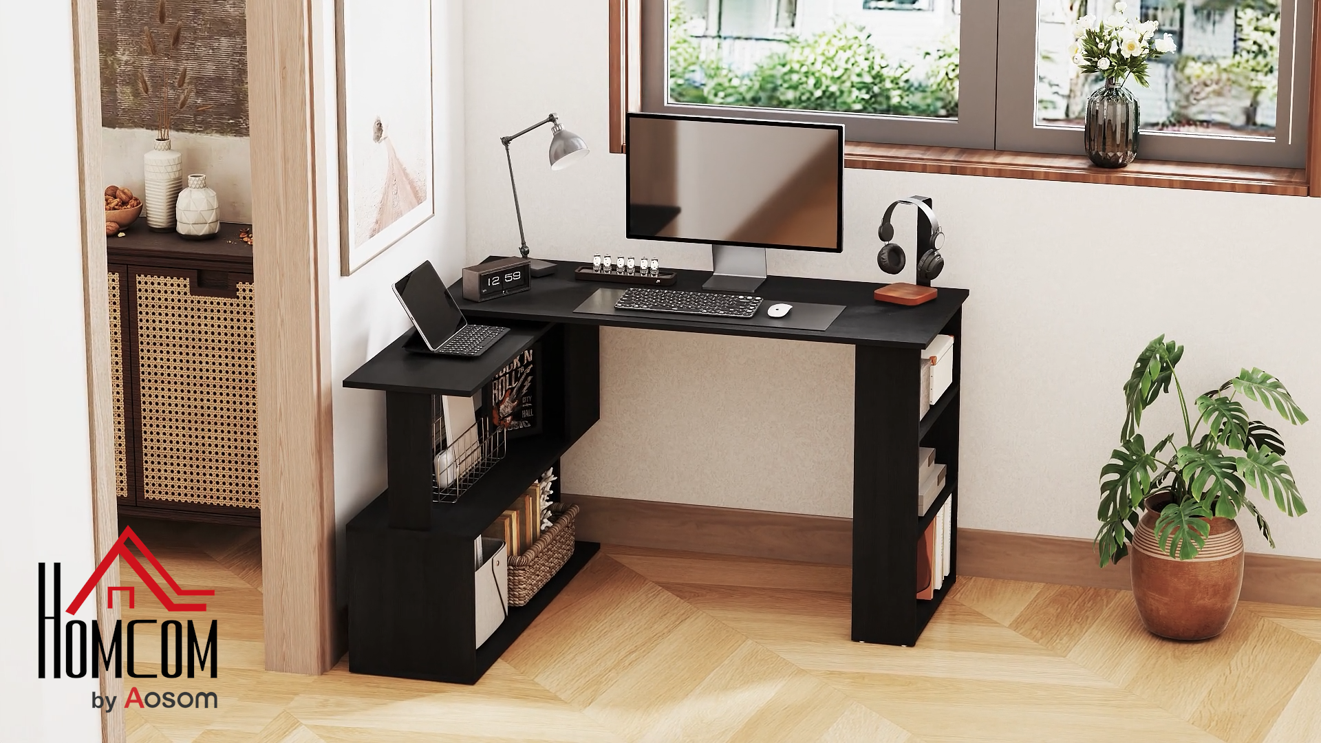 Amazon.com: HOMCOM L Shaped Desk, Corner Computer Desk, 360 Degree