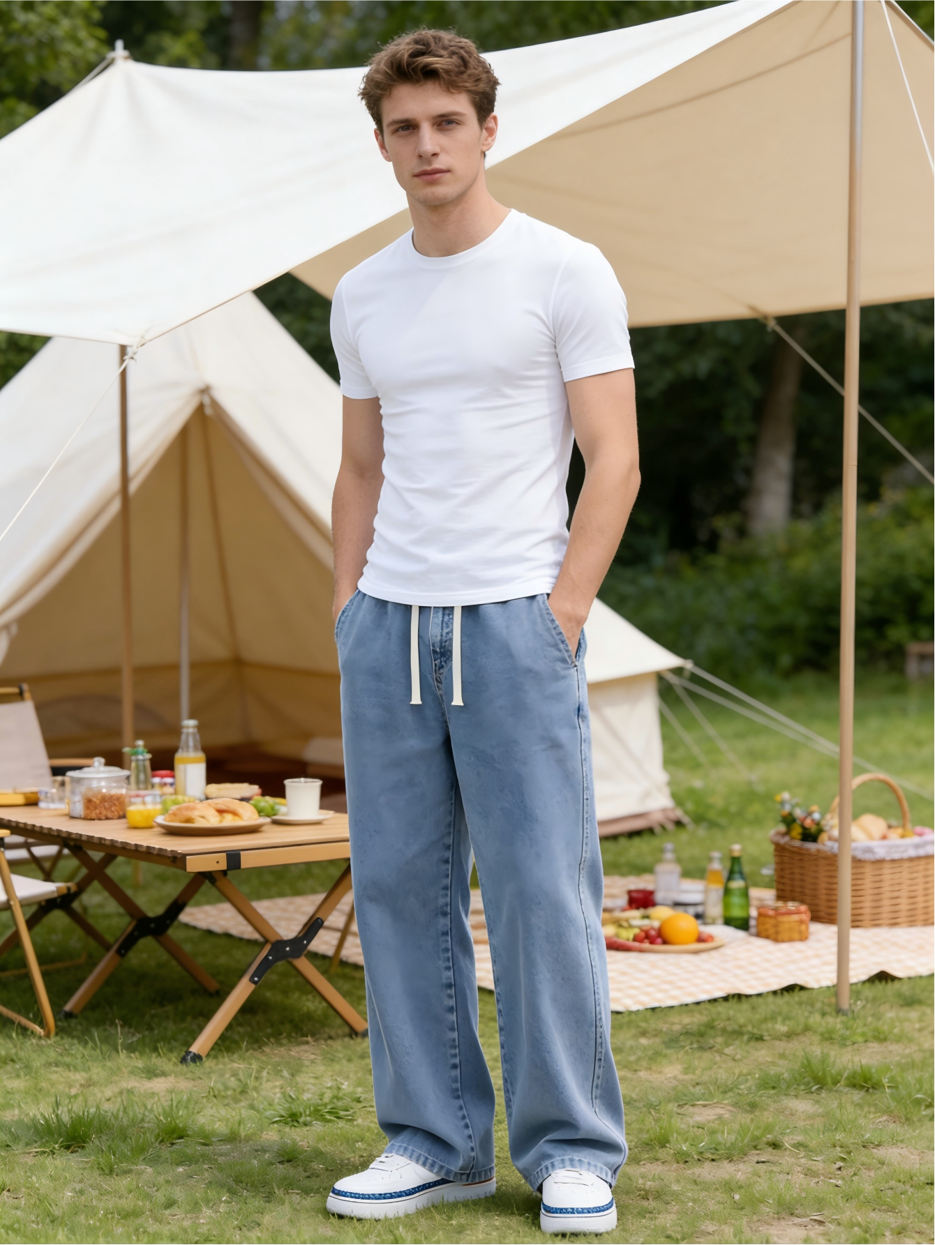Men's Regular Fit Straight Leg Jeans Baggy Denim Pants with