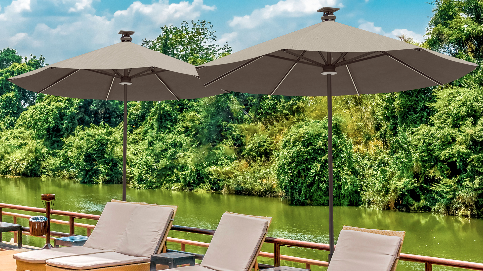 Above Height 2 Series 10ft Motorized Patio Umbrella – Remote, Solar & USB-C Charging, 8 Rib + Center LED, Wind Sensor Auto-Close, Rust-Resistant Aluminum, 98% UV Block (Spectrum Dove)