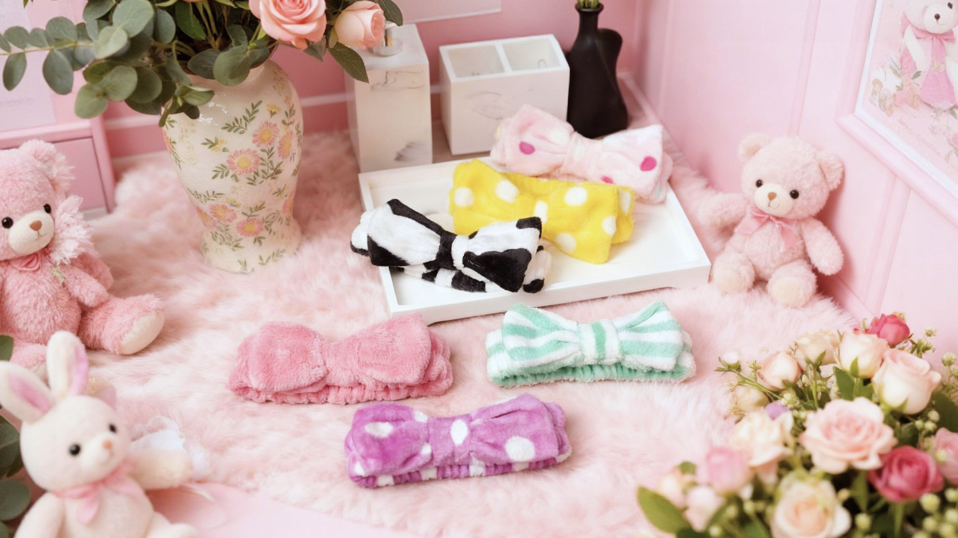 Amazon.com : Yinder 40 Pack Bow Spa Headband Coral Fleece  display picture 1