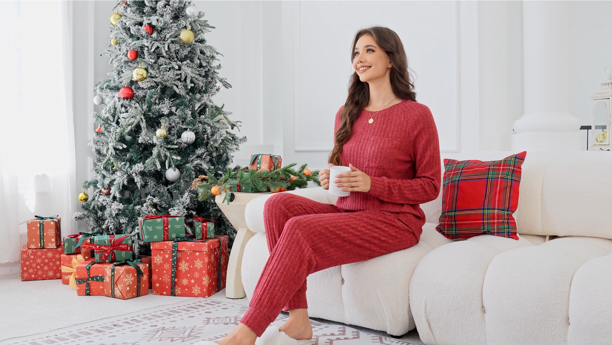JUSTFASHIONNOW Womens Ribbed Knit Lounge Set 2 Piece Outfits Long