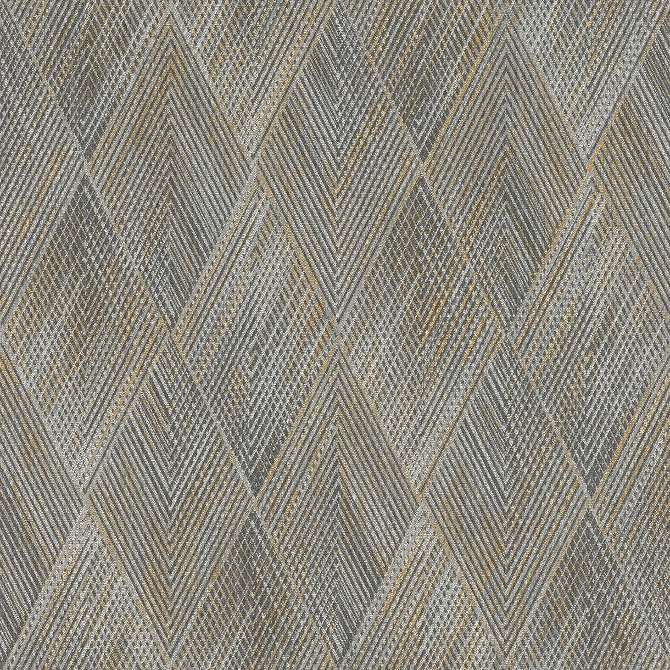 Papier peint non tissé gris foncé noir doré à motif géométrique losanges Rasch