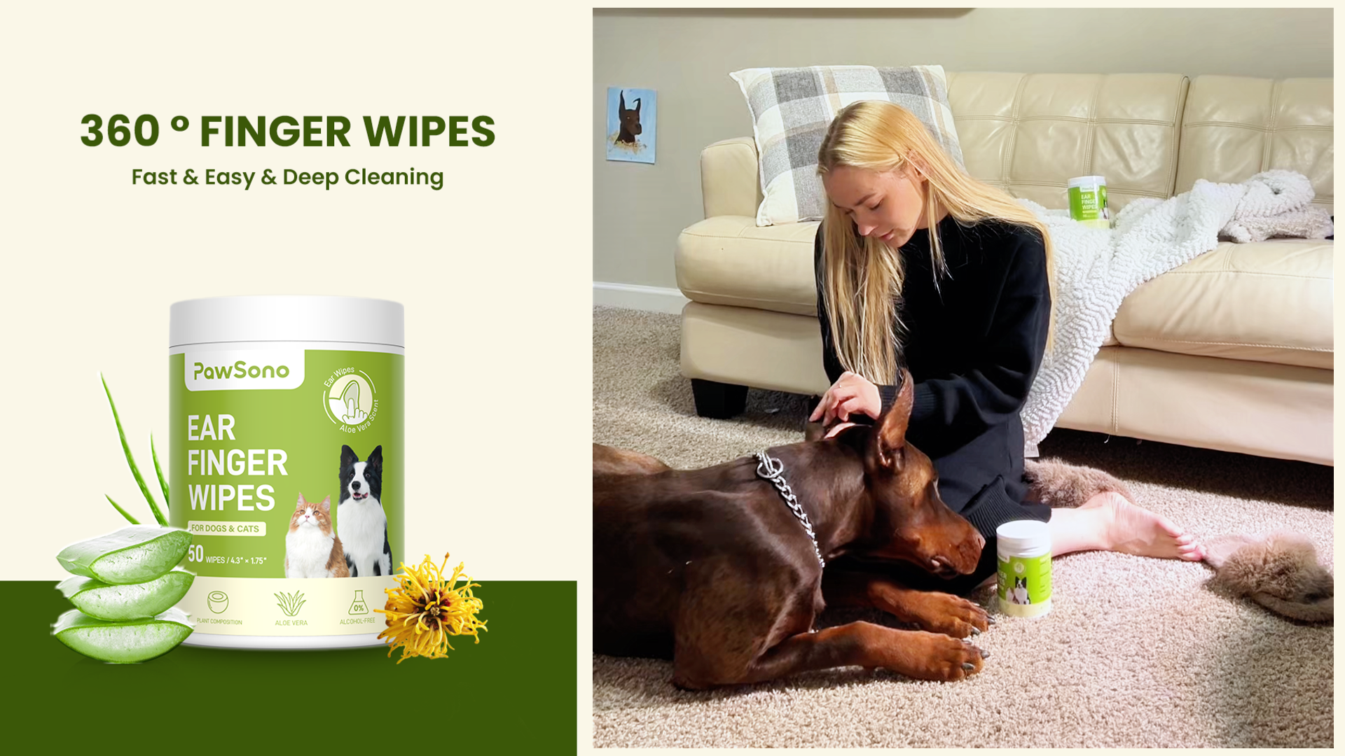 Ear Finger Wipes for Dogs & Cats, Thicker Dog Ear Cleaner Wipes, Natural Relief Cat Ear Cleaner Dog, Pet Health Supplies for Dog Kitten Small Animal, Aloe Scent Deodorizing - 100 Count - image 8