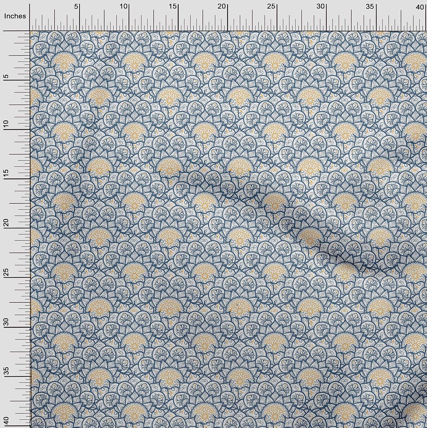 oneOone Polyester Spandex Blue Fabric Floral Mandala Quilting Supplies Print Sewing Fabric by The Yard 56 Inch Wide