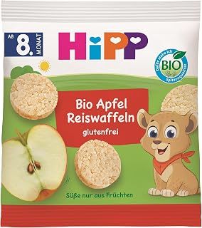 HiPP Organic Apple Rice Waffles, Baby Snack from 8 Months, (8 x 30 g), Sweetness Only From Fruits, Gluten-Free, in Best Organic Quality