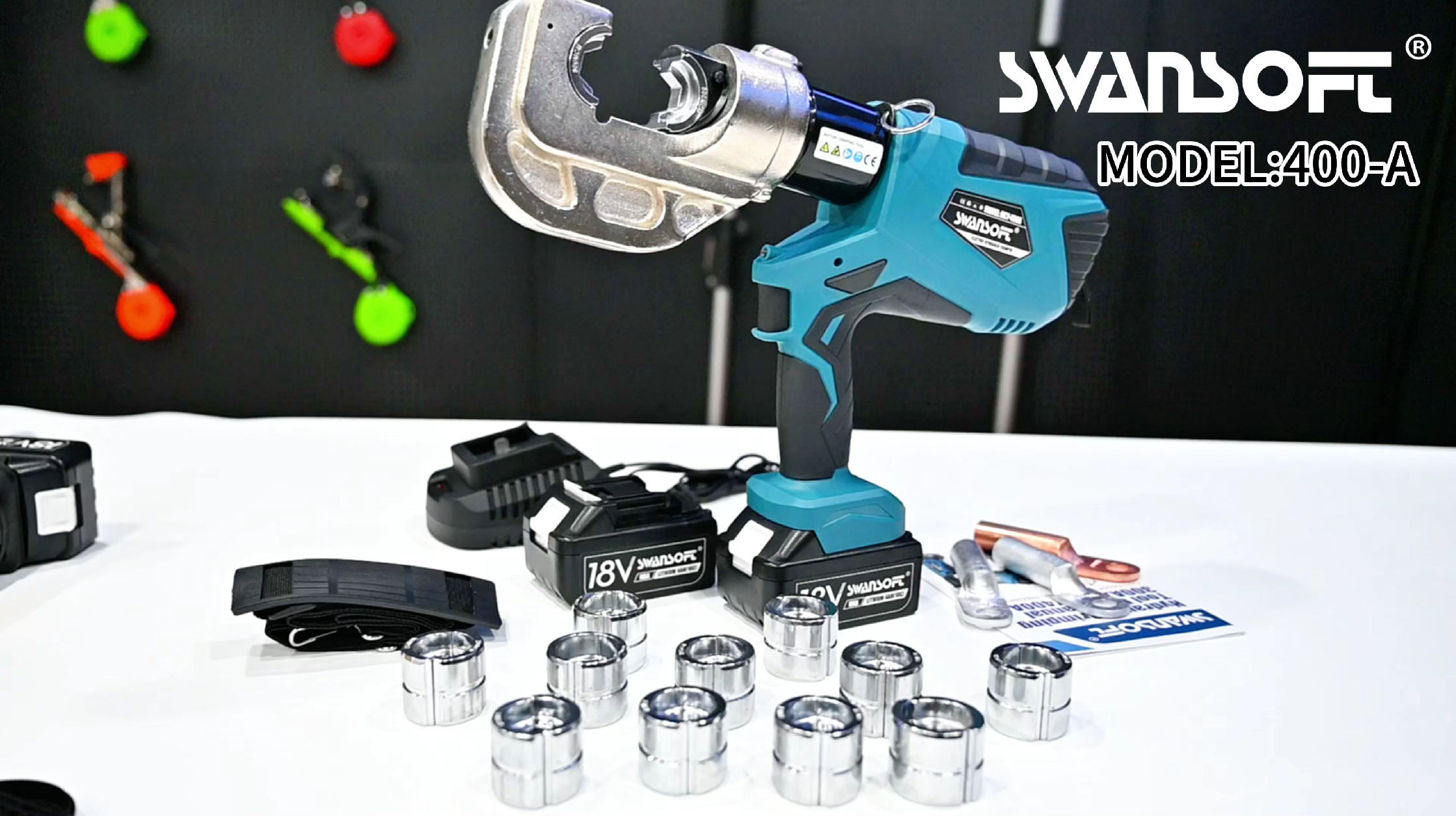 SWANSOFT Electric Hydraulic Crimping Tool, 12Ton 6AWG-800MCM