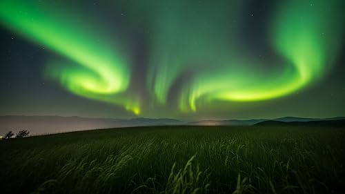 Dancing Neon Green Lights Aurora Sounds | Northern Sky Ambience | Nature FULL HD – vue 6