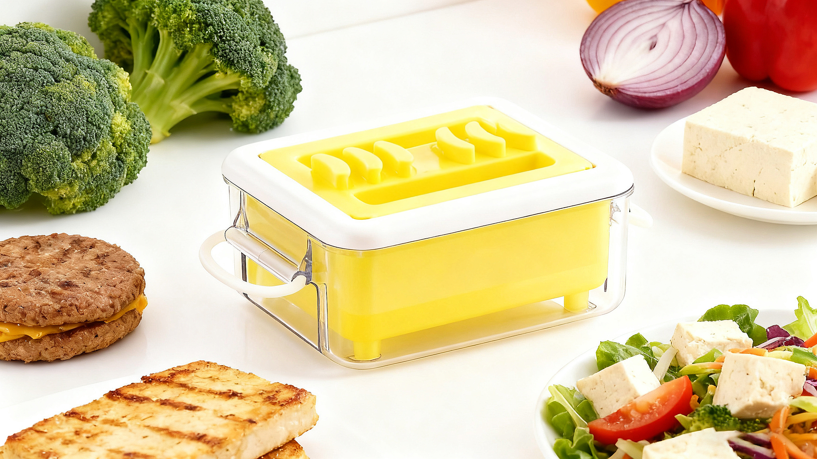 Pressa per tofu lavabile in lavastoviglie, rimuove facilmente l'acqua in 10-20 minuti, fino a 3 volte più efficiente pressatura del tofu, senza BPA, con vassoio antigoccia, gusto migliorato di tofu