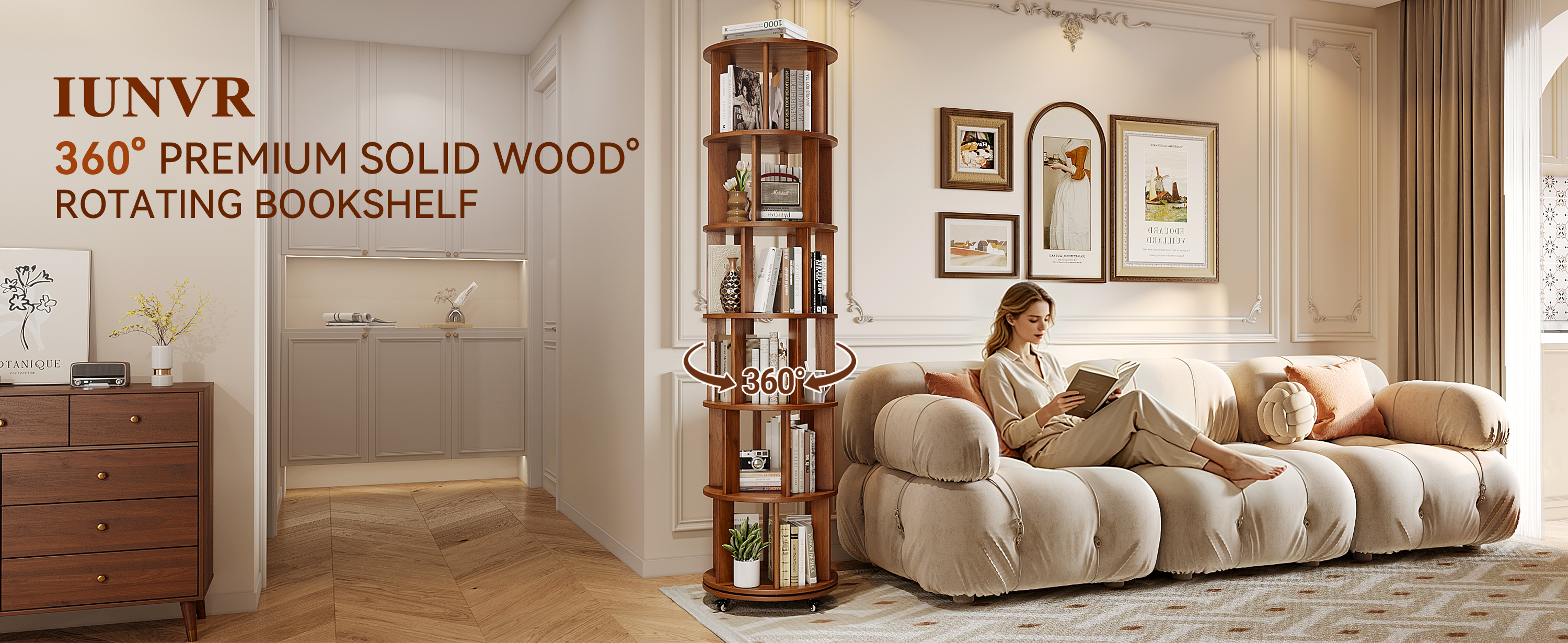 Amazon.com: IUNVR Rotating Bookshelf, 6 Tier Solid Wood Bookshelf