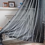 Sutuo Home Denim Blue Boho Curtains 84 Inches Long for Bedroom&Living Room,Bohemian Light Filtering French Country Linen Farmhouse Vintage Chic Tassels Hollow Window Treatment Drape, 1 Panel 52" W