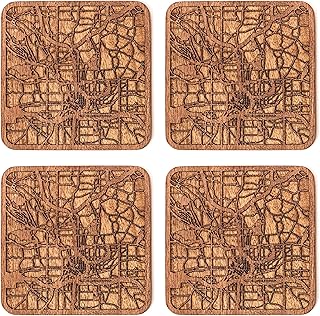 Atlanta Map Coaster by O3 Design Studio, Set Of 4, Sapele Wooden Coaster With City Map, Handmade