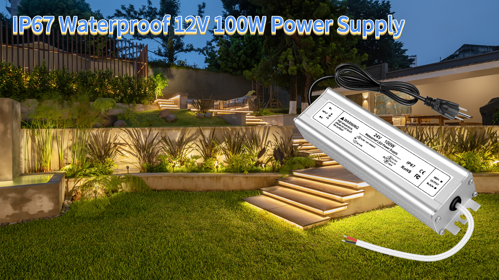 Image of 24V 250W LED Power Supply, IP67 Waterproof LED Driver, AC 110V to DC 24 Volt 10.4A Low Voltage Transformer Converter for Outdoor LED Strip & Landscape Lighting, 3-Prong Plug with 3.3FT Cable