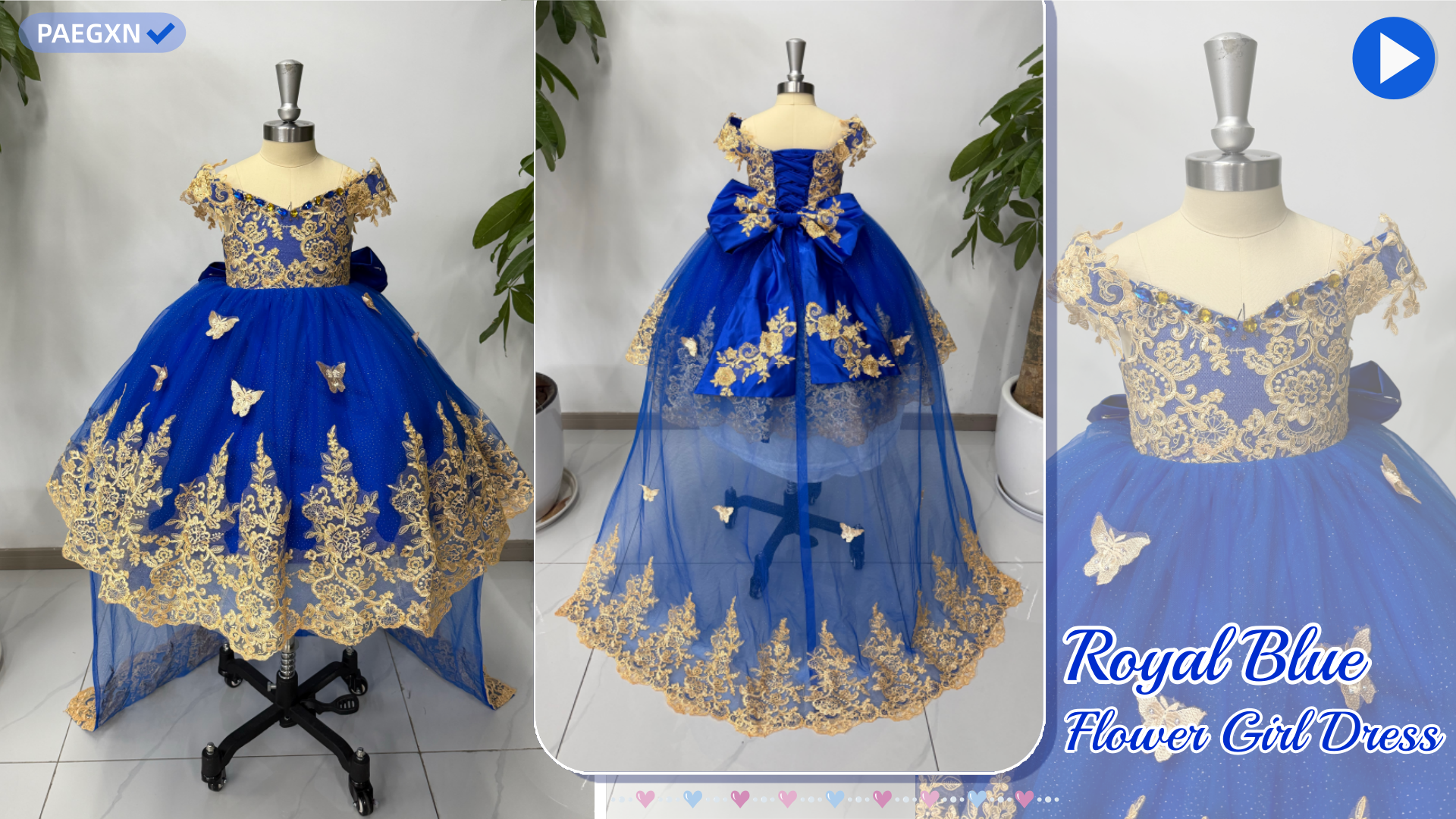 blue and gold princess dress PAEGXN 3D Butterfly Tulle First Communion Gowns Off Shoulder Aqua Flower Colour_Navy Length Neckline Scotlyn Applique Trim Halter Evening Talla:L