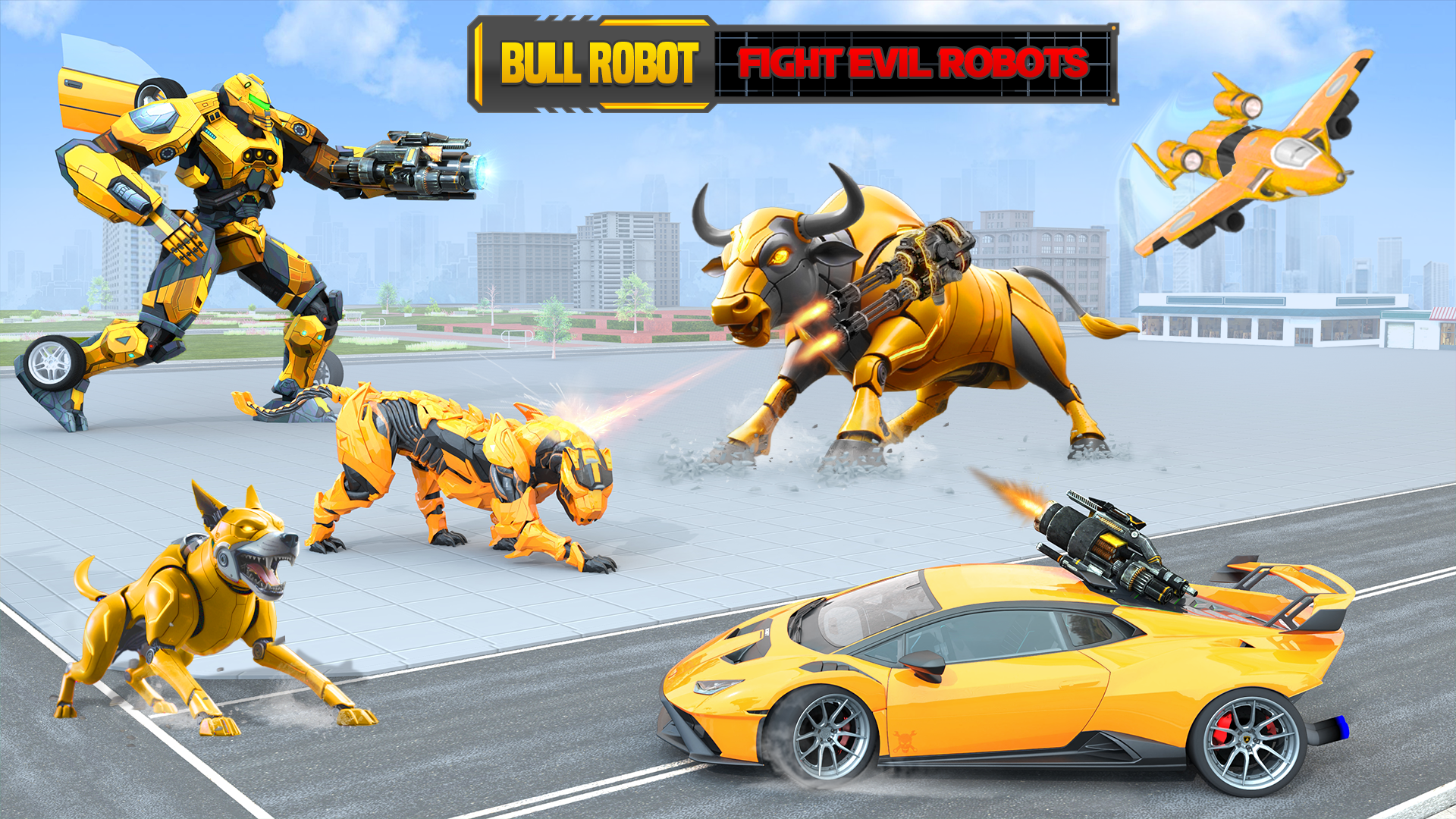 Bull Rescue Robot Futuristic Bull Robot Car Shooting Game: Animal Robot Transform City ...