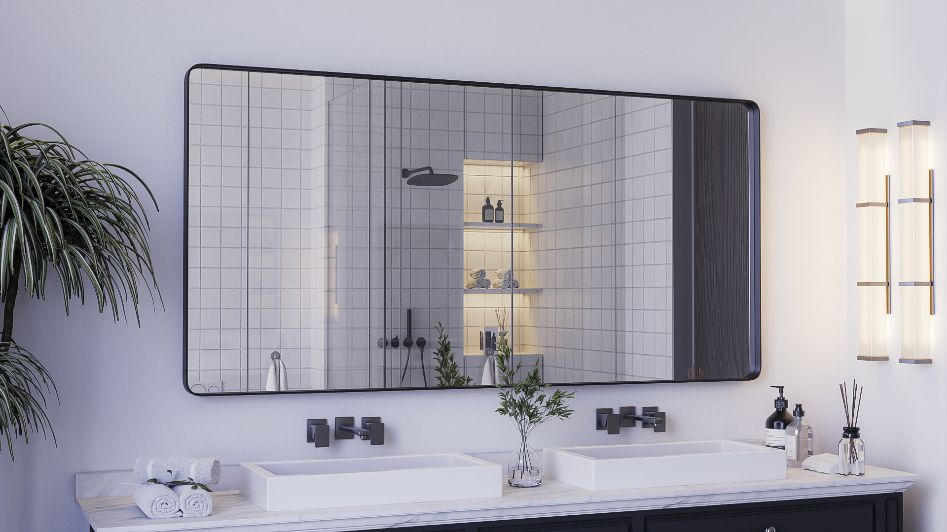 Amazon.com: Yamazakura Silver Bathroom Mirror for Wall, 40x32 Inch