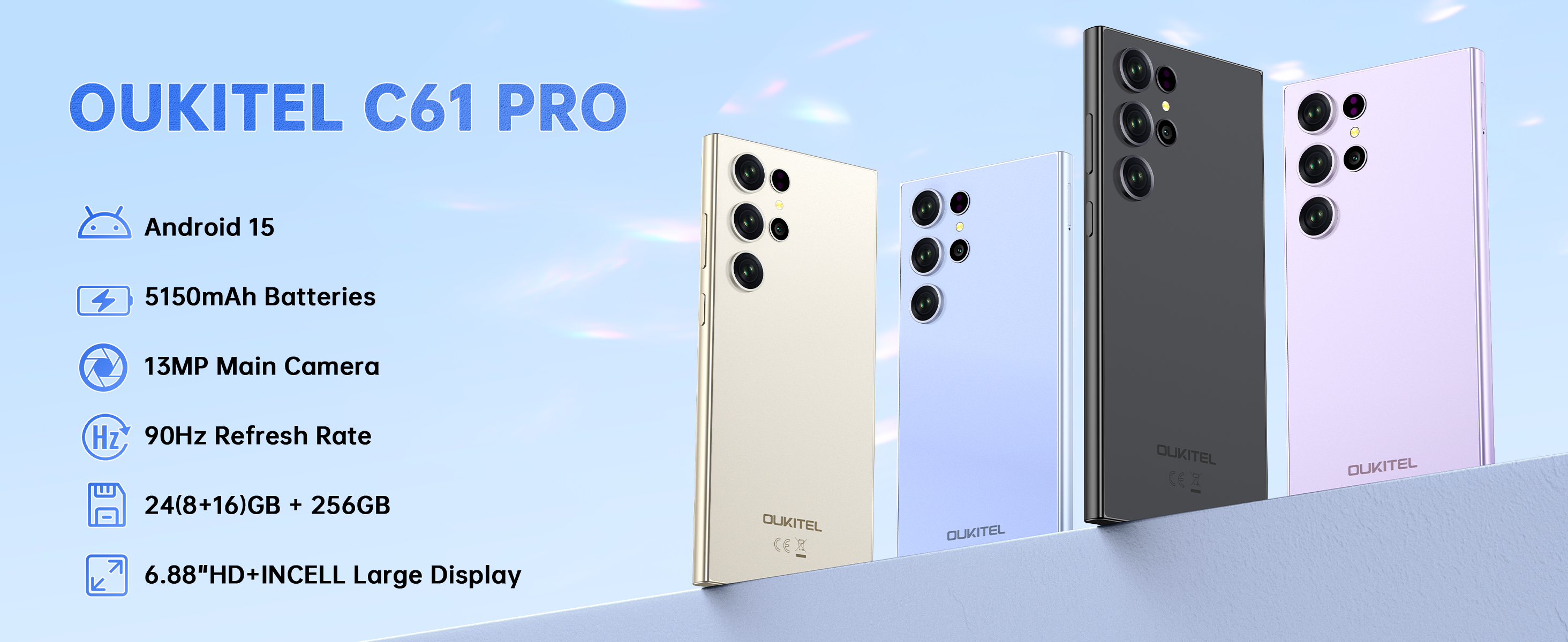 OUKITEL C61 Pro Android Phones - Android 15 Smartphone, 6.88