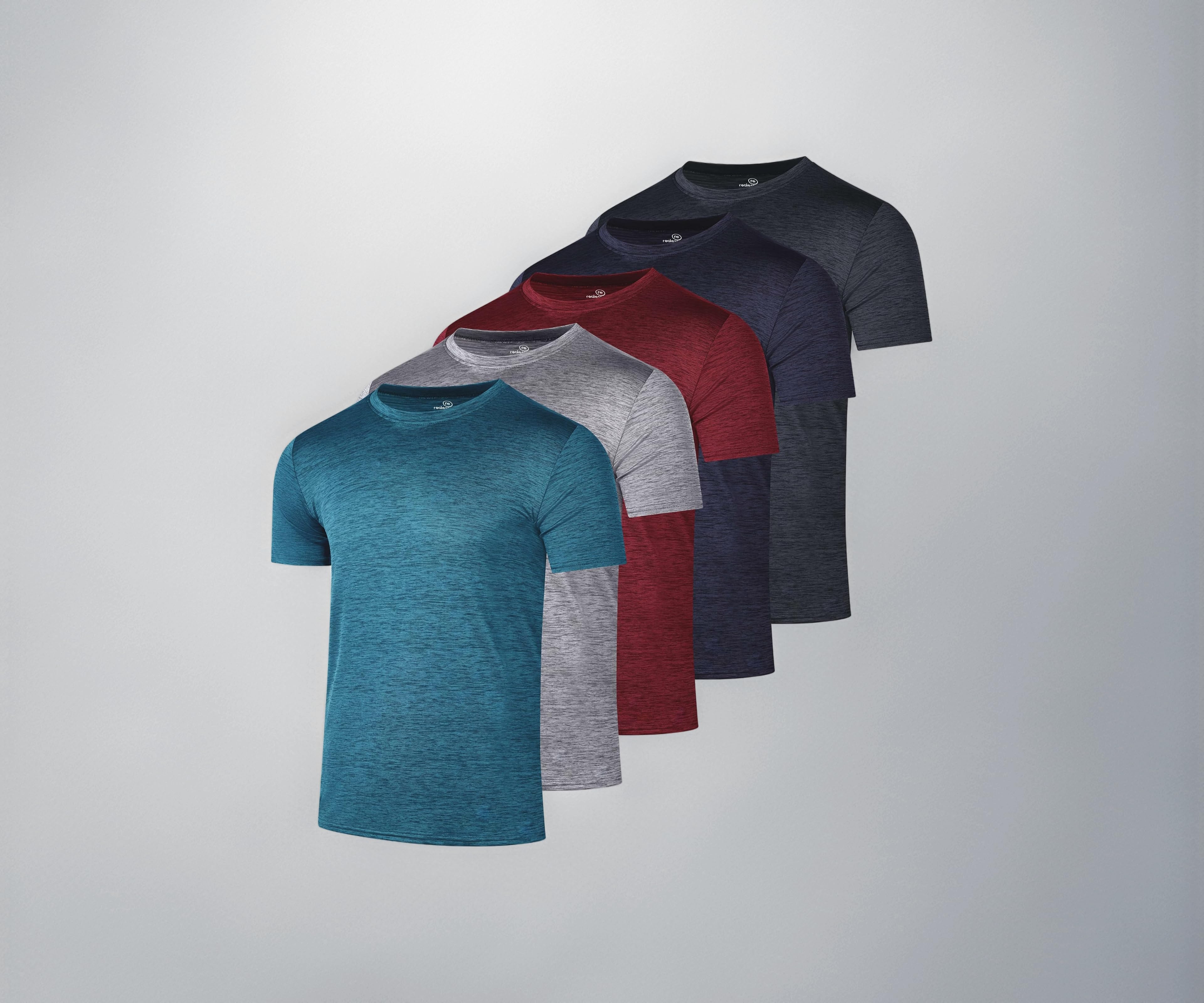 Real Essentials 5 Pack: Menโs Dry-Fit Moisture Wicking Active Athletic Performance Crew T-Shirt