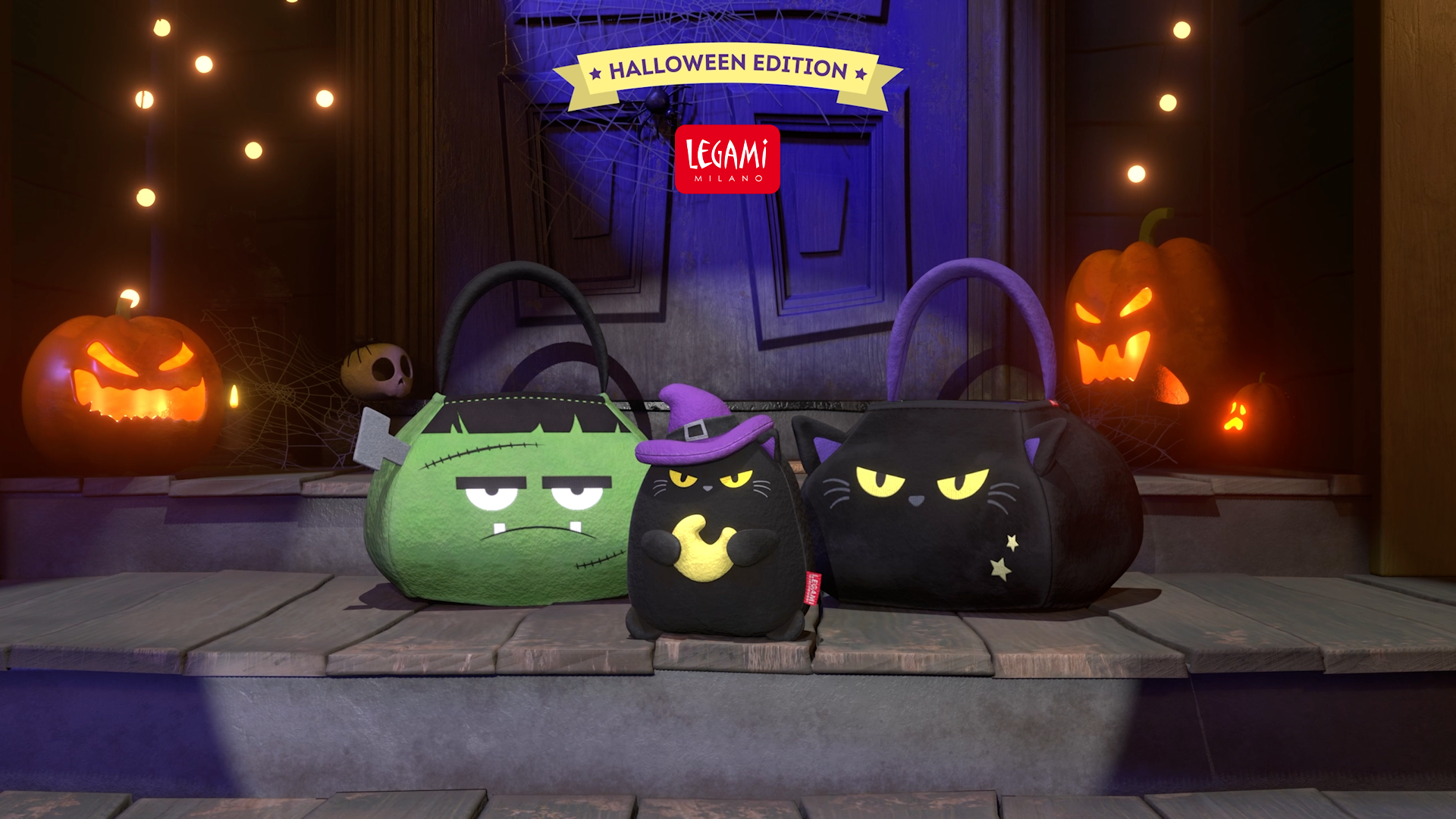 Legami Halloween Süßigkeiten-Tasche - Black Kitty Design, 20x35x3cm, Aus Weichem Stoff, Mit Henkel