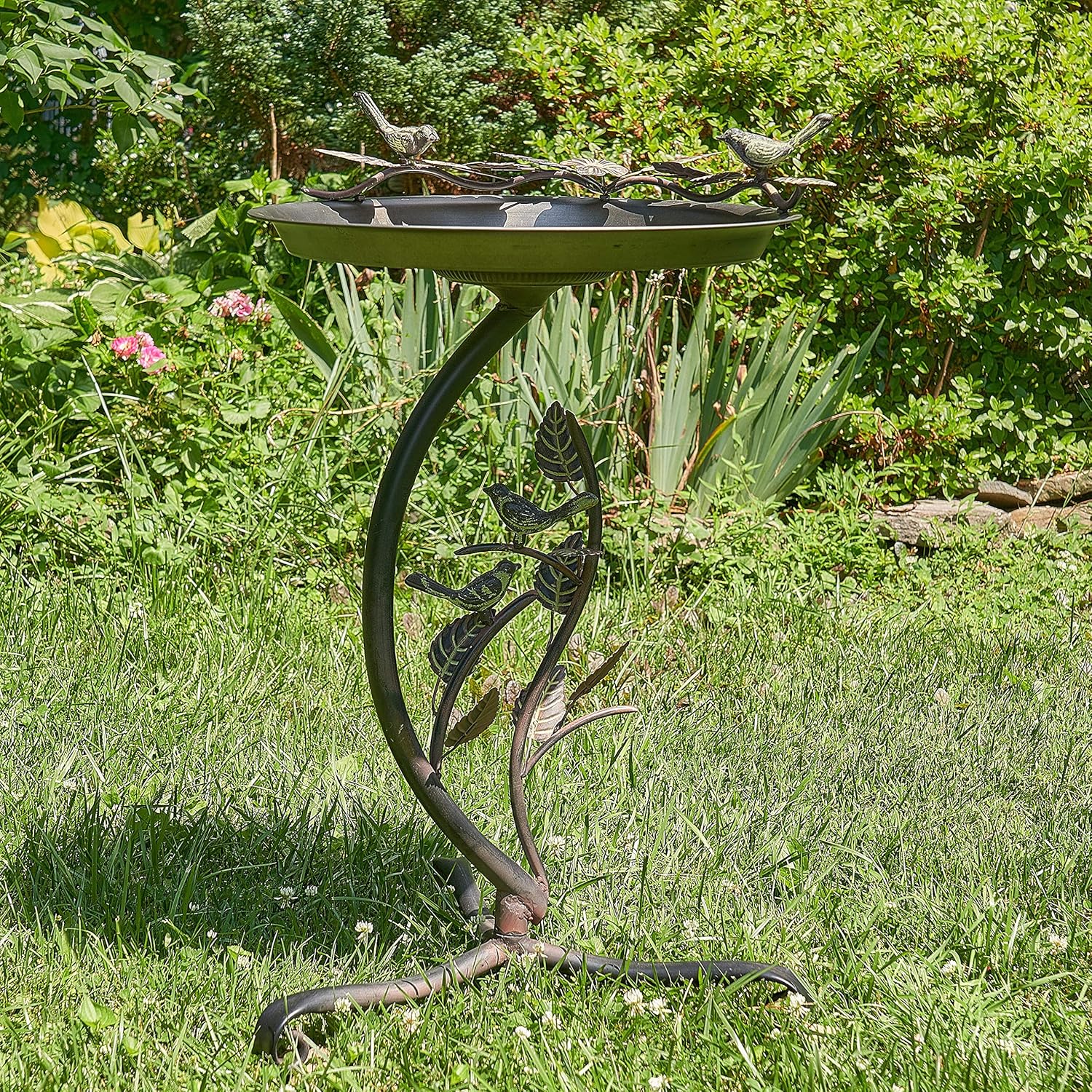 Zaer Ltd. Shallow Birdbath on Curved Branch Stand (Galvanized Finish)