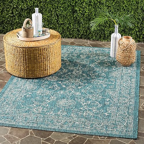 Vista 87 de SAFAVIEH Courtyard Collection - Alfombra decorativa, 2 pies 3 pulgadas x 5 pies, turquesa, no desprende pelusa y de fácil cuidado, para interiores