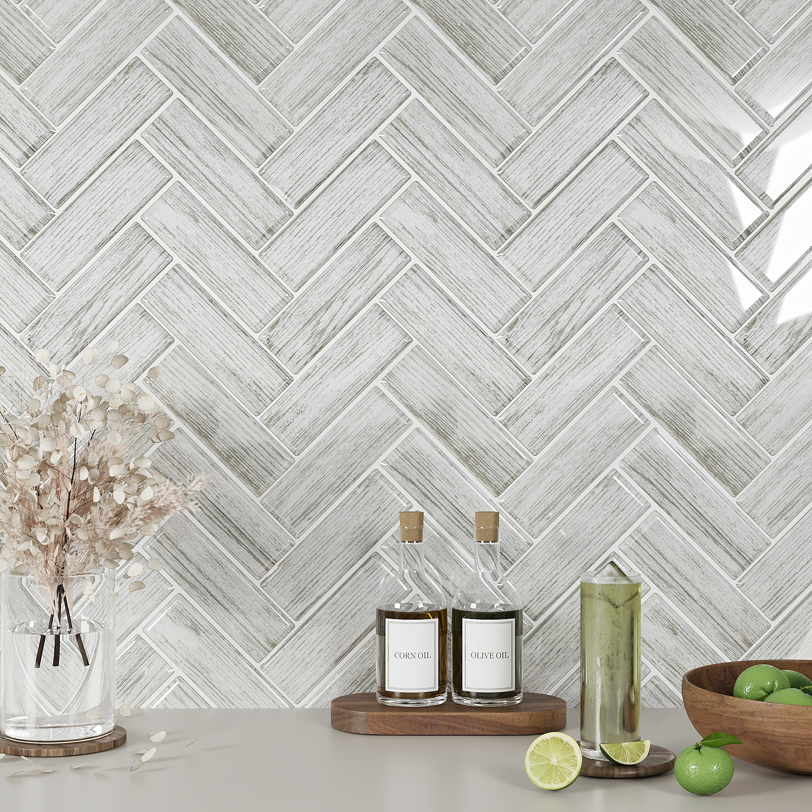 Herringbone Tile Pattern Backsplash