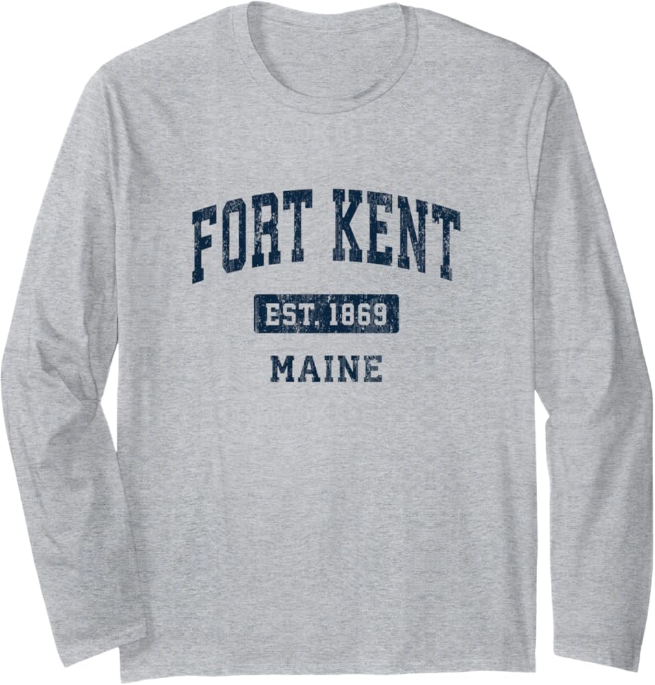 Fort Kent Maine ME Vintage Sports Established Navy Design Long Sleeve T-Shirt