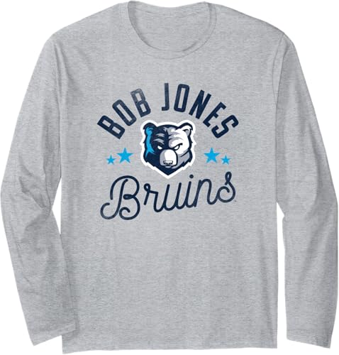 Bob Jones University Camiseta de manga larga con logotipo de Bruins, Gris