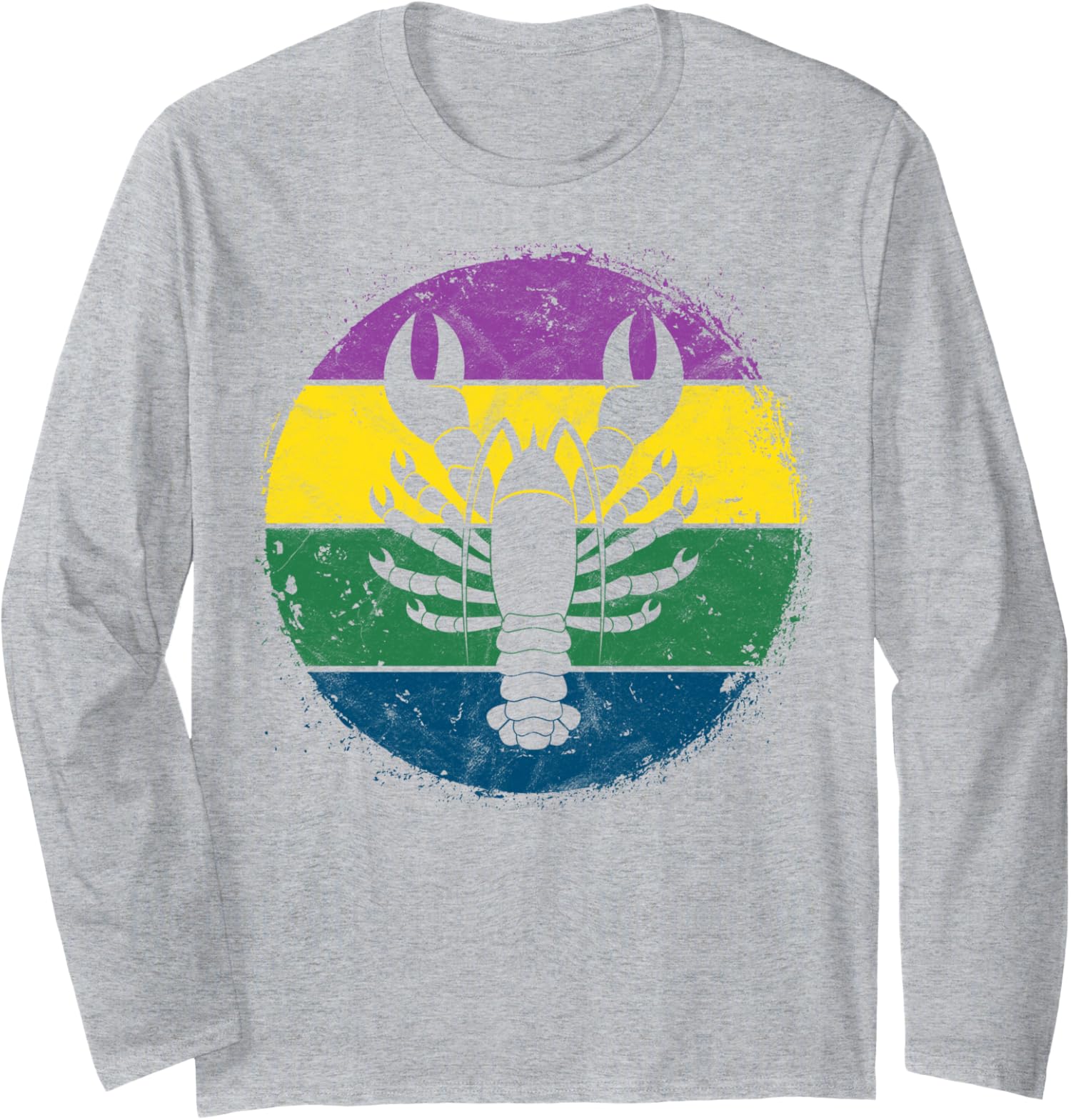 Circular Crawfish Silhouette Gift Crab Mardi Gras Long Sleeve Tshirt - Picture 2 of 5
