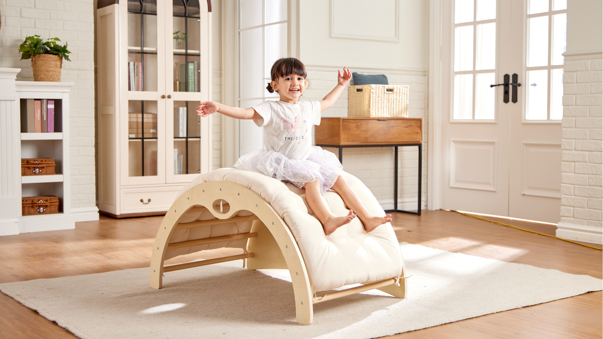 Montessori schommelstoel met klimboog: houten babygym - België