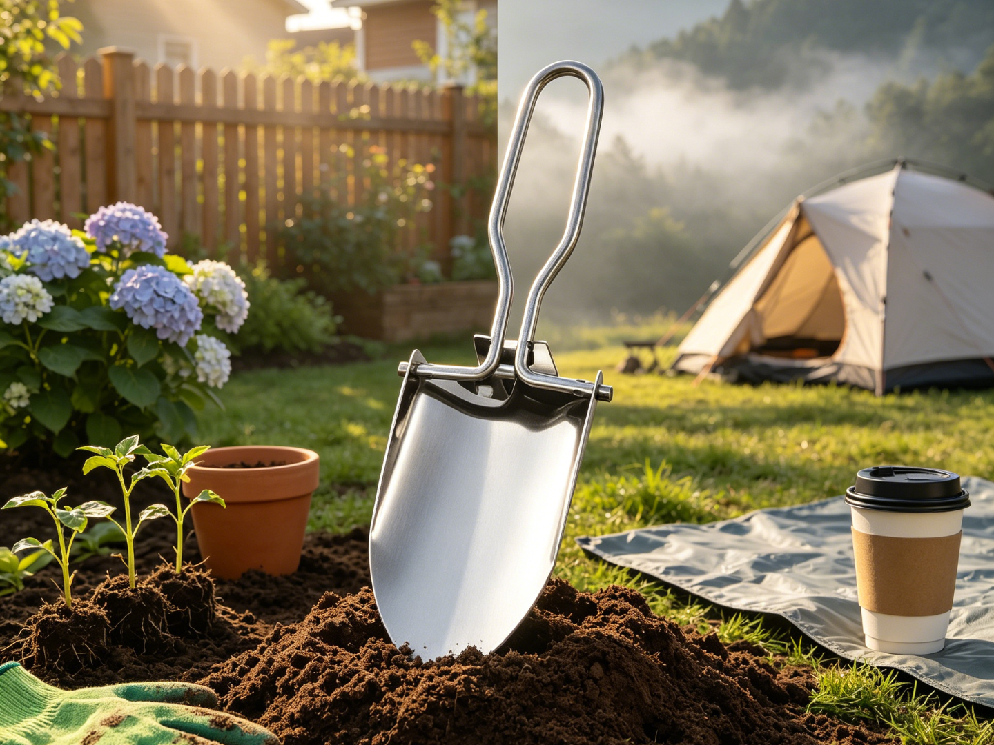 Pala plegable mini para jardín y camping miniatura 7