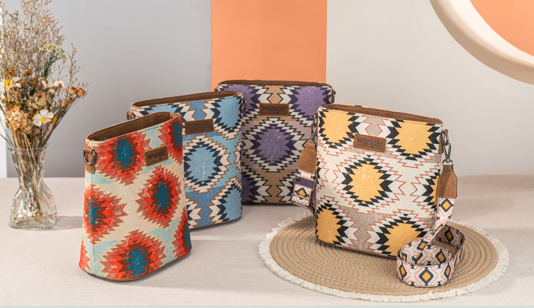 Wrangler Aztec Print Crossbody Bag - Vegan Leather Bucket Purse For Women With Adjustable Strap